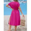 imageCUPSHE Women Beach Cover Up V Neck Short Sleeve Striped Midi Swimsuit Coverup Dress XSXXLSolid Hot Pink