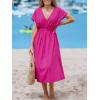 imageCUPSHE Women Beach Cover Up V Neck Short Sleeve Striped Midi Swimsuit Coverup Dress XSXXLSolid Hot Pink