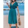 imageCUPSHE Women Beach Cover Up V Neck Short Sleeve Striped Midi Swimsuit Coverup Dress XSXXLSolid Teal