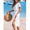 imageCUPSHE Women Beach Cover Up V Neck Short Sleeve Striped Midi Swimsuit Coverup Dress XSXXLSolid White