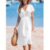 imageCUPSHE Women Beach Cover Up V Neck Short Sleeve Striped Midi Swimsuit Coverup Dress XSXXLSolid White