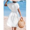 imageCUPSHE Women Beach Cover Up V Neck Short Sleeve Striped Midi Swimsuit Coverup Dress XSXXLSolid White