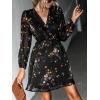 imageCUPSHE Womens Mini Dresses Casual Spring V Neck Chiffon Long Peasant Sleeves Flowy Summer DressBlack Ditsy