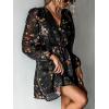 imageCUPSHE Womens Mini Dresses Casual Spring V Neck Chiffon Long Peasant Sleeves Flowy Summer DressBlack Ditsy