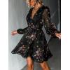 imageCUPSHE Womens Mini Dresses Casual Spring V Neck Chiffon Long Peasant Sleeves Flowy Summer DressBlack Ditsy