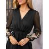 imageCUPSHE Womens Mini Dresses Casual Spring V Neck Chiffon Long Peasant Sleeves Flowy Summer DressBlack Floral