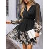 imageCUPSHE Womens Mini Dresses Casual Spring V Neck Chiffon Long Peasant Sleeves Flowy Summer DressBlack Floral