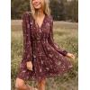 imageCUPSHE Womens Mini Dresses Casual Spring V Neck Chiffon Long Peasant Sleeves Flowy Summer DressBurgundy Ditsy