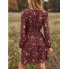imageCUPSHE Womens Mini Dresses Casual Spring V Neck Chiffon Long Peasant Sleeves Flowy Summer DressBurgundy Ditsy