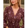 imageCUPSHE Womens Mini Dresses Casual Spring V Neck Chiffon Long Peasant Sleeves Flowy Summer DressBurgundy Ditsy