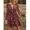 imageCUPSHE Womens Mini Dresses Casual Spring V Neck Chiffon Long Peasant Sleeves Flowy Summer DressBurgundy Ditsy