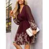 imageCUPSHE Womens Mini Dresses Casual Spring V Neck Chiffon Long Peasant Sleeves Flowy Summer DressBurgundy Floral