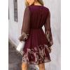 imageCUPSHE Womens Mini Dresses Casual Spring V Neck Chiffon Long Peasant Sleeves Flowy Summer DressBurgundy Floral