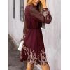 imageCUPSHE Womens Mini Dresses Casual Spring V Neck Chiffon Long Peasant Sleeves Flowy Summer DressBurgundy Floral