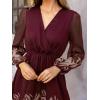 imageCUPSHE Womens Mini Dresses Casual Spring V Neck Chiffon Long Peasant Sleeves Flowy Summer DressBurgundy Floral