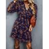imageCUPSHE Womens Mini Dresses Casual Spring V Neck Chiffon Long Peasant Sleeves Flowy Summer DressDark Navy Blue