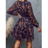 imageCUPSHE Womens Mini Dresses Casual Spring V Neck Chiffon Long Peasant Sleeves Flowy Summer DressDark Navy Blue
