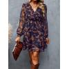 imageCUPSHE Womens Mini Dresses Casual Spring V Neck Chiffon Long Peasant Sleeves Flowy Summer DressDark Navy Blue