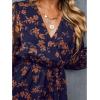 imageCUPSHE Womens Mini Dresses Casual Spring V Neck Chiffon Long Peasant Sleeves Flowy Summer DressDark Navy Blue