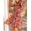 imageCUPSHE Womens Mini Dresses Casual Spring V Neck Chiffon Long Peasant Sleeves Flowy Summer DressDusty Rose