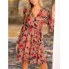 imageCUPSHE Womens Mini Dresses Casual Spring V Neck Chiffon Long Peasant Sleeves Flowy Summer DressDusty Rose