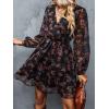 imageCUPSHE Womens Mini Dresses Casual Spring V Neck Chiffon Long Peasant Sleeves Flowy Summer DressFloral