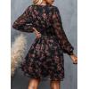 imageCUPSHE Womens Mini Dresses Casual Spring V Neck Chiffon Long Peasant Sleeves Flowy Summer DressFloral