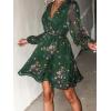 imageCUPSHE Womens Mini Dresses Casual Spring V Neck Chiffon Long Peasant Sleeves Flowy Summer DressGreen