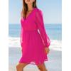 imageCUPSHE Womens Mini Dresses Casual Spring V Neck Chiffon Long Peasant Sleeves Flowy Summer DressHot Pink