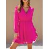 imageCUPSHE Womens Mini Dresses Casual Spring V Neck Chiffon Long Peasant Sleeves Flowy Summer DressHot Pink