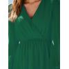 imageCUPSHE Womens Mini Dresses Casual Spring V Neck Chiffon Long Peasant Sleeves Flowy Summer DressHunter Green