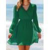 imageCUPSHE Womens Mini Dresses Casual Spring V Neck Chiffon Long Peasant Sleeves Flowy Summer DressHunter Green