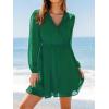 imageCUPSHE Womens Mini Dresses Casual Spring V Neck Chiffon Long Peasant Sleeves Flowy Summer DressHunter Green