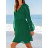 imageCUPSHE Womens Mini Dresses Casual Spring V Neck Chiffon Long Peasant Sleeves Flowy Summer DressHunter Green