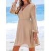 imageCUPSHE Womens Mini Dresses Casual Spring V Neck Chiffon Long Peasant Sleeves Flowy Summer DressLight Apricot