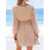 imageCUPSHE Womens Mini Dresses Casual Spring V Neck Chiffon Long Peasant Sleeves Flowy Summer DressLight Apricot