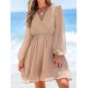 imageCUPSHE Womens Mini Dresses Casual Spring V Neck Chiffon Long Peasant Sleeves Flowy Summer DressLight Apricot