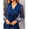 imageCUPSHE Womens Mini Dresses Casual Spring V Neck Chiffon Long Peasant Sleeves Flowy Summer DressMidnight Blue Floral