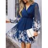 imageCUPSHE Womens Mini Dresses Casual Spring V Neck Chiffon Long Peasant Sleeves Flowy Summer DressMidnight Blue Floral