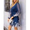 imageCUPSHE Womens Mini Dresses Casual Spring V Neck Chiffon Long Peasant Sleeves Flowy Summer DressMidnight Blue Floral