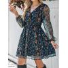 imageCUPSHE Womens Mini Dresses Casual Spring V Neck Chiffon Long Peasant Sleeves Flowy Summer DressNavy Floral