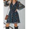 imageCUPSHE Womens Mini Dresses Casual Spring V Neck Chiffon Long Peasant Sleeves Flowy Summer DressNavy Floral