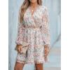 imageCUPSHE Womens Mini Dresses Casual Spring V Neck Chiffon Long Peasant Sleeves Flowy Summer DressOrange Floral