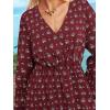 imageCUPSHE Womens Mini Dresses Casual Spring V Neck Chiffon Long Peasant Sleeves Flowy Summer DressRed Paisley