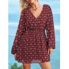 imageCUPSHE Womens Mini Dresses Casual Spring V Neck Chiffon Long Peasant Sleeves Flowy Summer DressRed Paisley