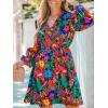 imageCUPSHE Womens Mini Dresses Casual Spring V Neck Chiffon Long Peasant Sleeves Flowy Summer DressRedblue Floral