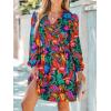 imageCUPSHE Womens Mini Dresses Casual Spring V Neck Chiffon Long Peasant Sleeves Flowy Summer DressRedblue Floral