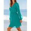 imageCUPSHE Womens Mini Dresses Casual Spring V Neck Chiffon Long Peasant Sleeves Flowy Summer DressTeal