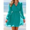 imageCUPSHE Womens Mini Dresses Casual Spring V Neck Chiffon Long Peasant Sleeves Flowy Summer DressTeal