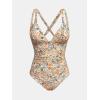 imageCUPSHE Womens One Piece Swimsuit Tummy Control Deep V Neck Double Straps Crisscross Back Tie Bathing SuitBeigeFloral